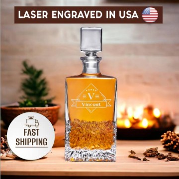 Personalized Whiskey Decanter Set -Gift For Men,Husband,Dad