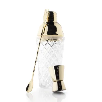 Embossed Glass Cocktail Set/3 Gold