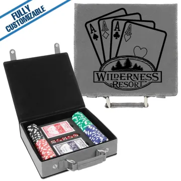 100 Chip Engraved Leatherette Poker Set Fully Customizable