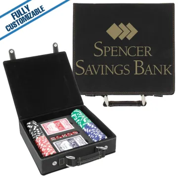 100 Chip Engraved Leatherette Poker Set Fully Customizable