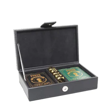 2 Poker Sets and 5 Golden Dice in A Black Faux Leather Case