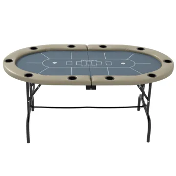 Soozier Poker Table Foldable, 70" Oval Blackjack Casino Texas Holdem Poker Game Table For 10 Players with Cup Holders, Blue and Brown Blue Mdf Steel