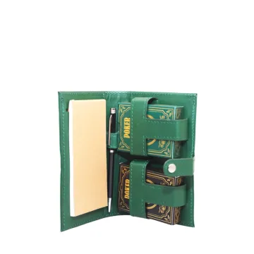 2 Poker Games Pen and Notepad Sheets Green Faux Leather