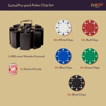 Suited Poker Chip Carousel Set - 200 11.5-Gram Clay Chips