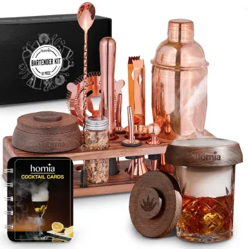 Pine Stand Bartender Kit with Whiskey Smoker - 13 Pcs