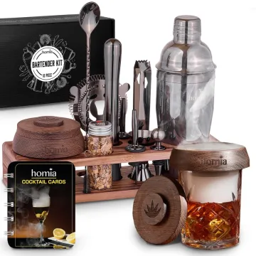 Pine Stand Bartender Kit with Whiskey Smoker - 13 Pcs