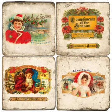 Holiday Cigar - Tumbled Marble Coasters Set/4