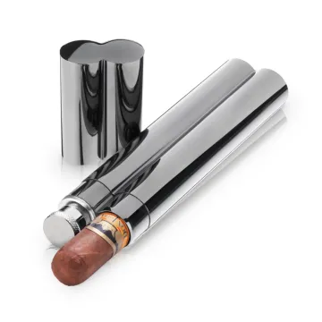 Warren™ Black Gunmetal Plated Cigar Holder and Flask Combo