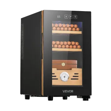 Vevor Electric Humidor, 23L, 150 Counts Electric Cigar Humidor Cabinet with Cooling Temperature Control, Spanish Cedar Wood Shelves & Drawers, Mechanical Hygrometer, 3 Layers, Cooler For Household