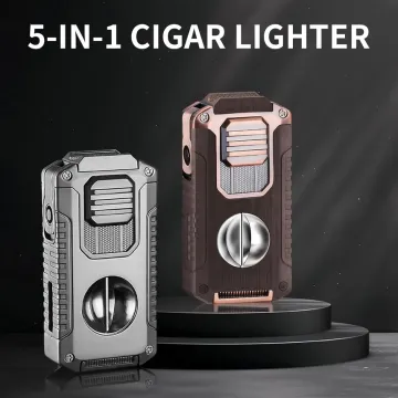 5-in-1 Windproof Metal Lighter with Cigar Cutter & Punch – Premium Multi-Tool Lighter in Gift Box