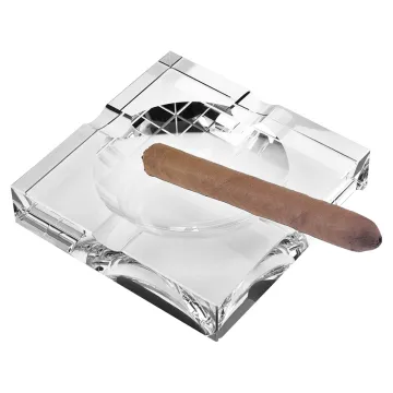7" Clear Crystal Square Tabletop Cigar Ashtray