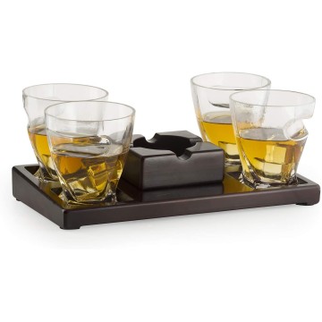 Cigar Glasses Tray & Ash Tray, 4 Whiskey Cigar Glasses Slot