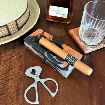 Concrete Cigar Ashtray and Coaster Set - Handmade