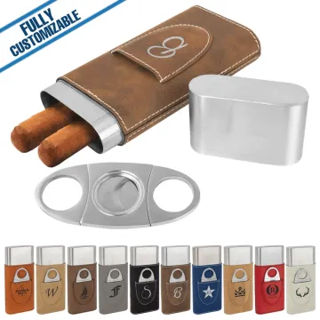 Engraved Leatherette Cigar Case/Cutter - Fully Customizable