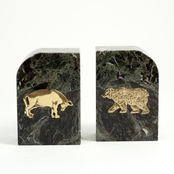 Green Marble Gold Plated "Stock Market" Bookends,