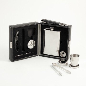 7 Piece "Mini Bar To Go", Black Leather