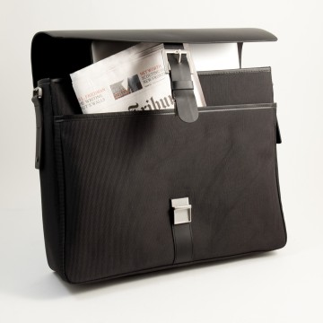 Briefcase Black Leather & Fabric,