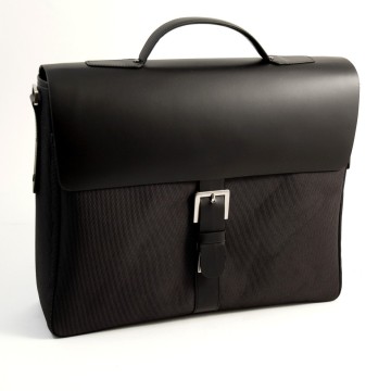 Briefcase Black Leather & Fabric,