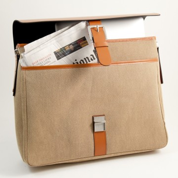 Briefcase Saddle Leather & Khaki Fabric,