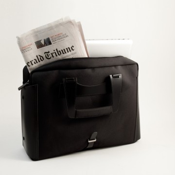 Briefcase Black Leather & Fabric w/Computer Compartment, 
