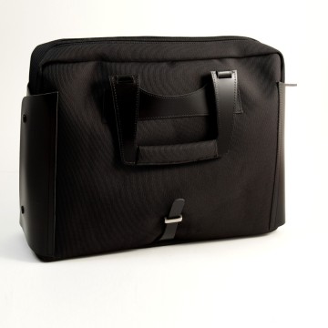 Briefcase Black Leather & Fabric w/Computer Compartment, 