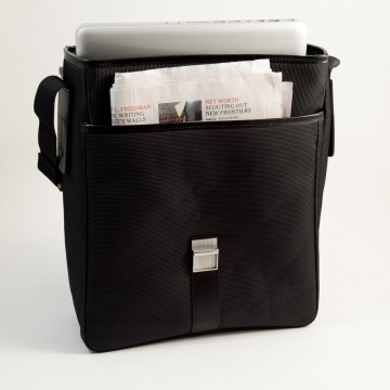 Messenger Bag Black Leather & Fabric,
