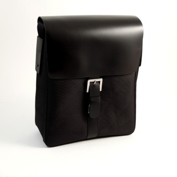 Messenger Bag Black Leather & Fabric,