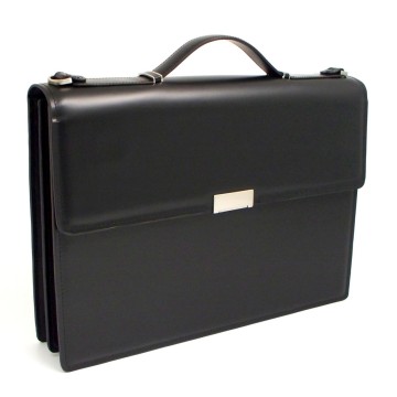 Briefcase, w/ Shoulder Strap, Black Leather,