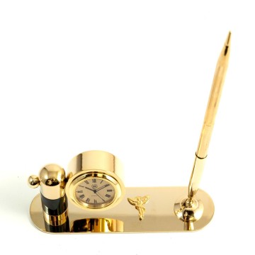 "Chiropractor", Pen Stand With Pen and Clock, in a Malachite Finish