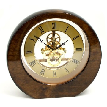 "Garni" Clock, Piano Finish Walnut Wood w/ Skelton Movement, 