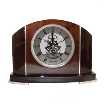 "Cairo" Clock, Piano Finish Walnut Wood w/ Skelton Movement, 