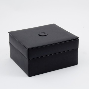 Black Leather Stacked Valet for 6 Watches and 20 Cufflinks with Lid