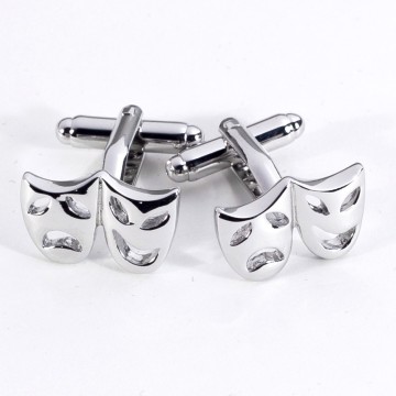 Comedy and Tragedy Design Rhodium Plated Cufflinks.