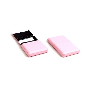 Business Card Case w/ Flip Top, Pink Leather,