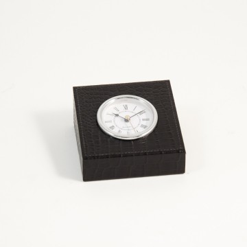 Clock, Black "Croco" Leather,