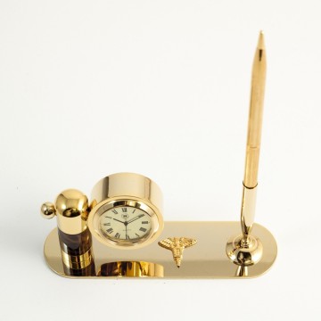 "Dental" Theme Pen Stand with Pen and Clock in Tortoise Finish.