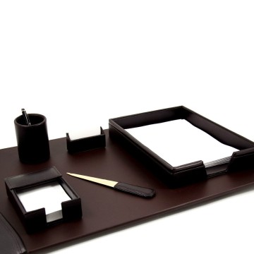 6 Piece Desk Set, Brown Leather, 