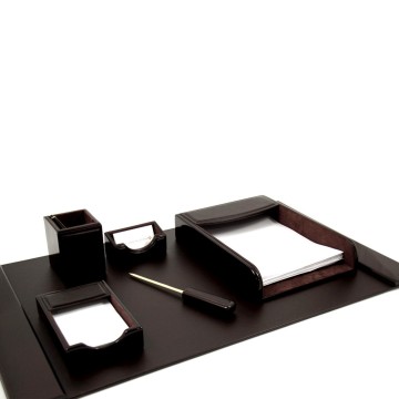 6 Piece Desk Set, Dark Brown Leather ,
