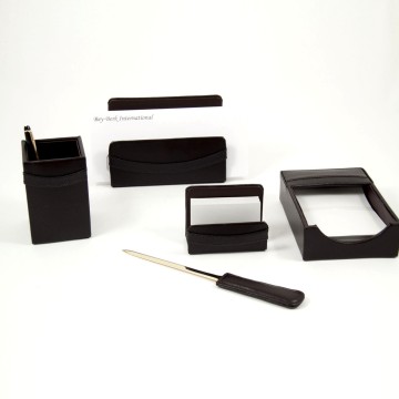 5 Piece Desk Set, Brown Leather , 