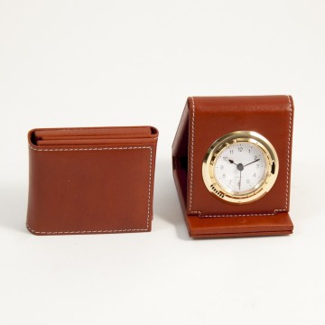 Alarm Clock, Saddle Brown Leather, 