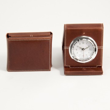 Alarm Clock, Oxford Brown Leather, 