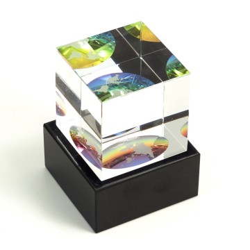 Crystal Etched Globe Cube 
