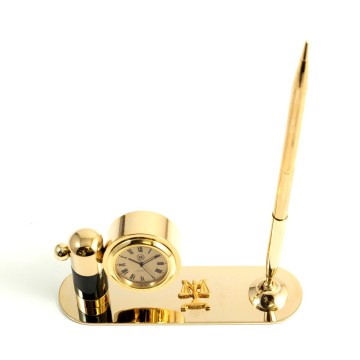  "Legal", Pen Stand With Pen and Clock, in a Malachite Finish.