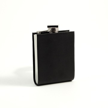 5 oz. Stainless Steel Flask in Black Leather. 