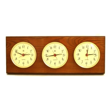 Brass Multi-zone Clock on Oak w/ 3 Brass Plates, 