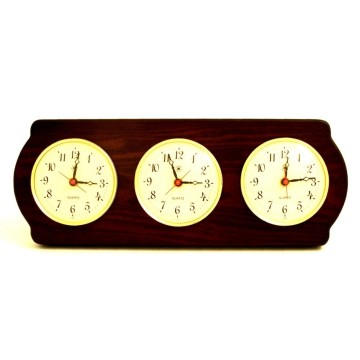 Brass Multi Zone Clock on Ash Wood w/ 3 Brass Plates, 