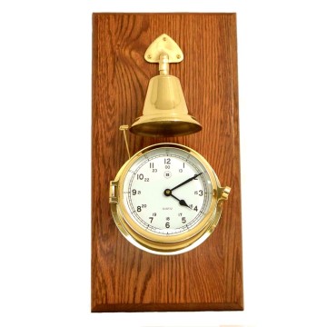 Brass Striking Clock w/Bell on Oak, 