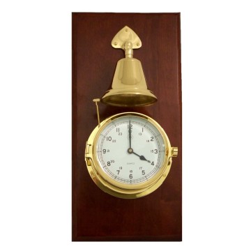 Brass Striking Clock w/Bell on Mahogany, 