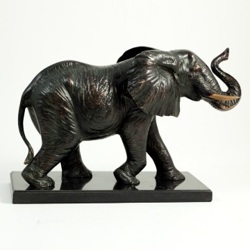 Brass Elephant Sculpture on Wood Base.