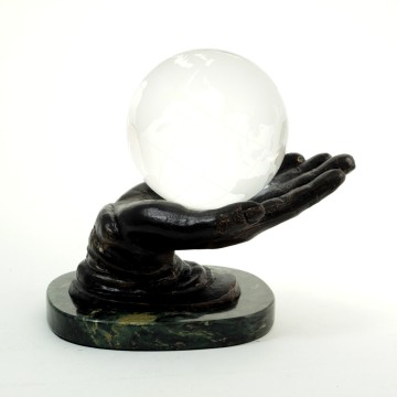 Hand Ball Holder, Solid Brass, Bronze Finished on Marble,